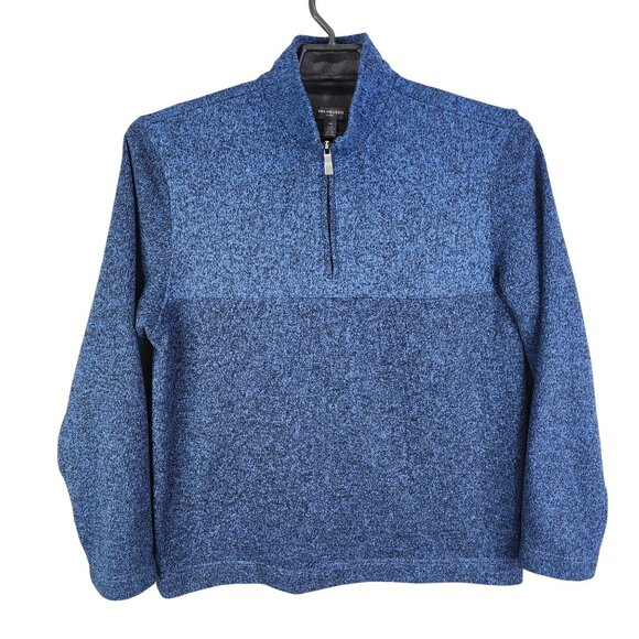 Mens Blue Van Heusen Flex Pullover Sweatshirt 1/4 Zip Mock Neck Long Sleeve L - Picture 1 of 8
